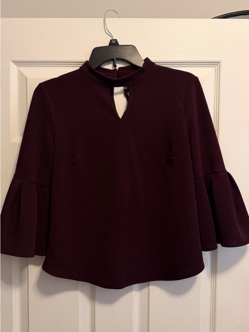 Sweet Pea Women's Burgundy Mock-Neck Bell Sleeve Top
